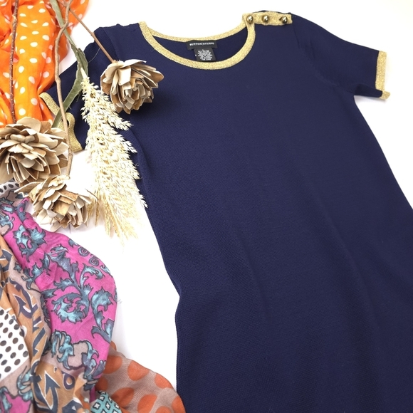 Sutton Studio Navy Dress with Gold Accents Size S - Picture 4 of 8